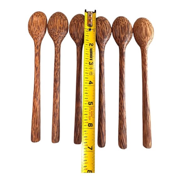 Set Of 6 Handmade Coconut Wood Spoons For Cooking & Dining 7" Tiki Bar Kitchen - Picture 3 of 3